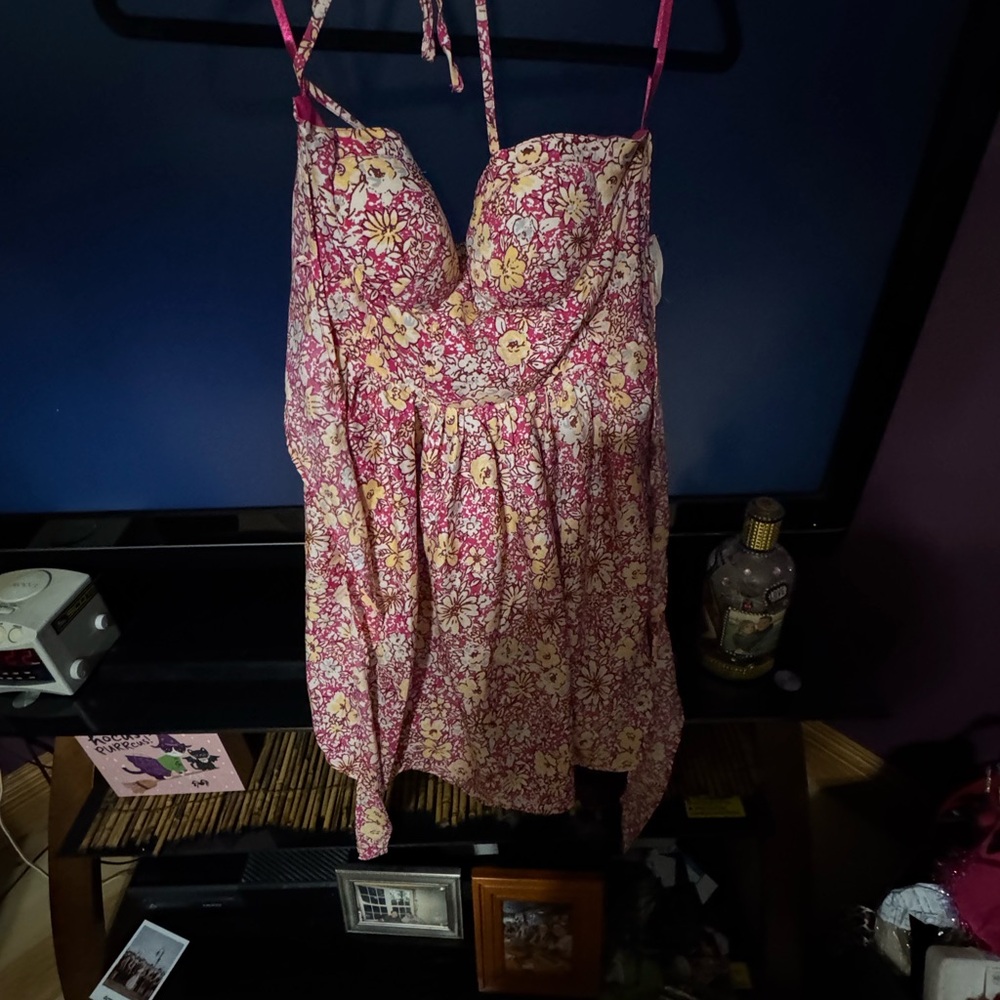 Floral Pink & Cream Spaghetti-Strap Sundress